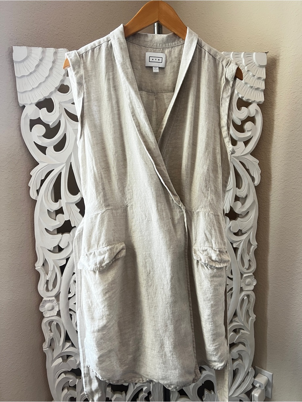 Sleeveless Linen Wrap Vest in Light Beige size 6 - Picture 2 of 11